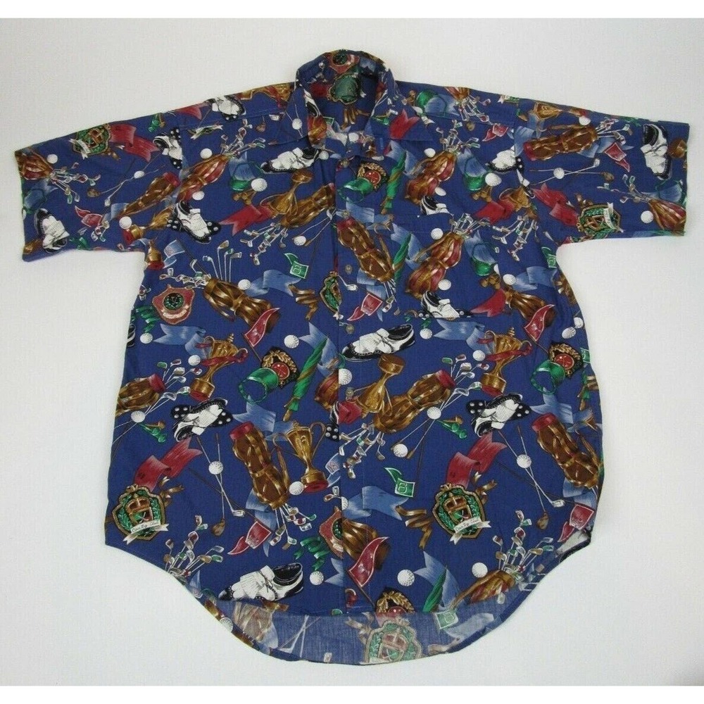 SHELTER ISLAND Men's Hawaiian Novelty COUNTRY CLUB GOLF Shirt Casual Button Sz M